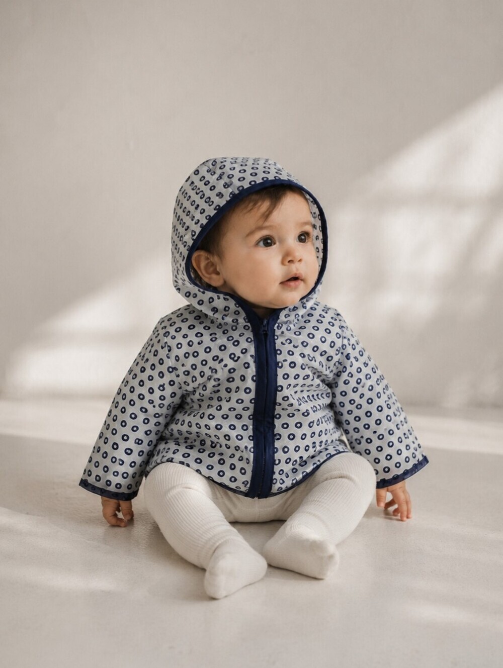 Baby Gap Hooded Pattrerend Rain Jacket 3-6M Navy Clear Raincoat Waterproof Baby